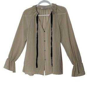 Bailey 44 Top Women's Small Beige‎ Sheer Button Up Long Sleeve Career Designer